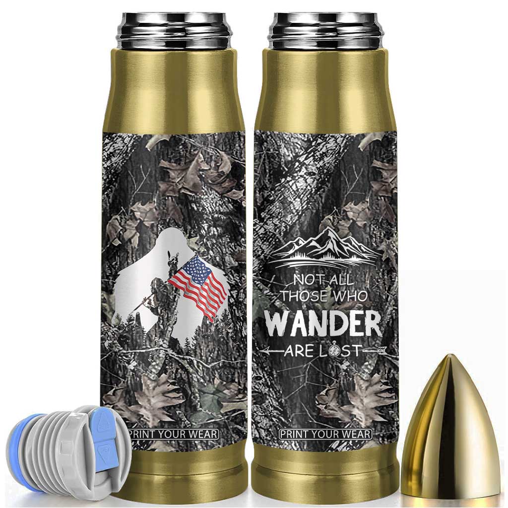 Bigfoot Camping Bullet Tumbler Not All Who Wander Are Lost Sasquatch TB10 Camo Print Your Wear