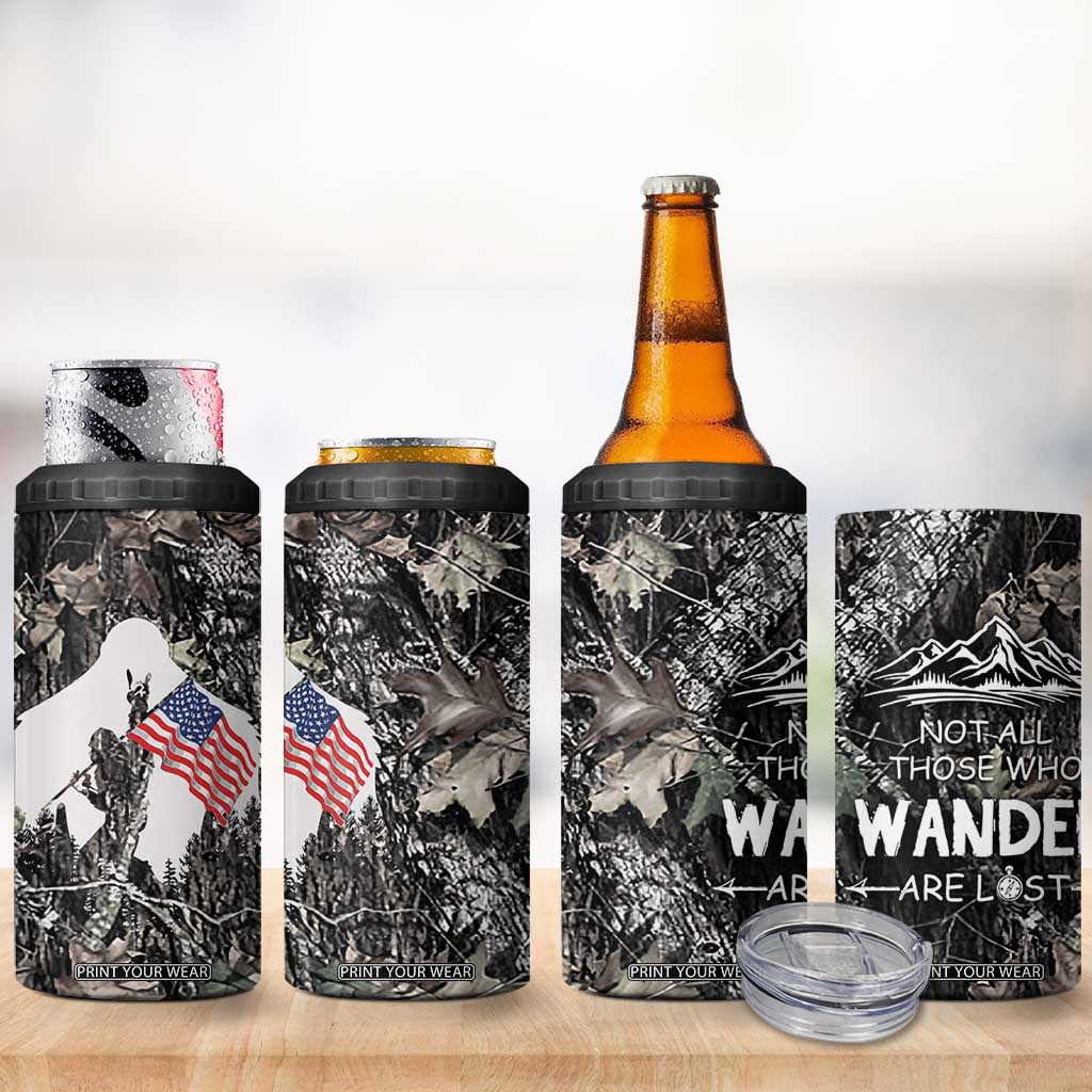 Bigfoot Camping 4 in 1 Can Cooler Tumbler Not All Who Wander Are Lost Sasquatch TB10 Print Your Wear