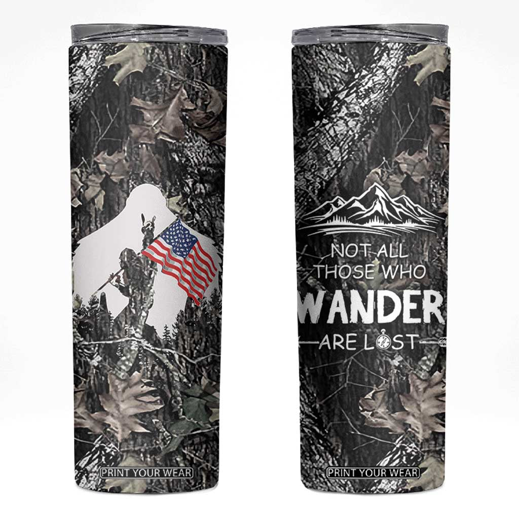Bigfoot Camping Skinny Tumbler Not All Who Wander Are Lost Sasquatch TB10 Camo Print Your Wear