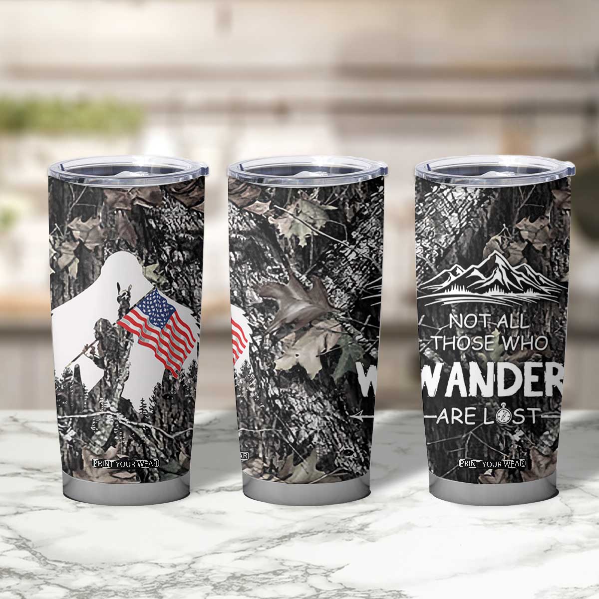 Bigfoot Camping Tumbler Cup Not All Who Wander Are Lost Sasquatch TB10 Print Your Wear