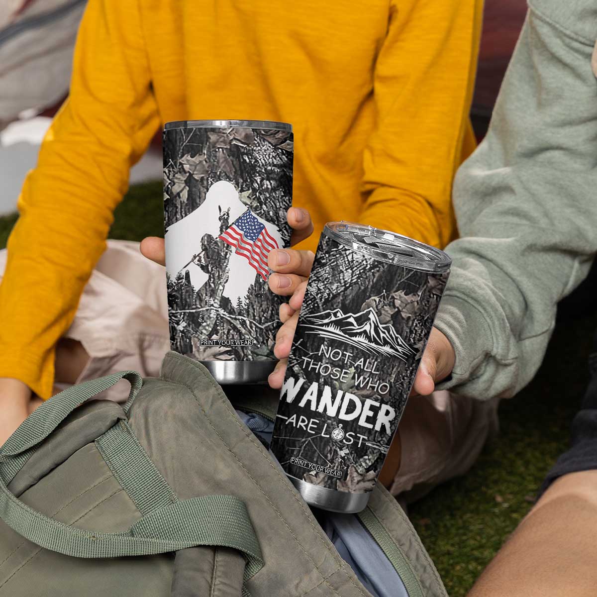 Bigfoot Camping Tumbler Cup Not All Who Wander Are Lost Sasquatch TB10 Print Your Wear