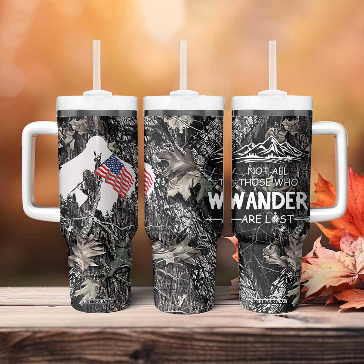 Bigfoot Camping Tumbler With Handle Not All Who Wander Are Lost Sasquatch TB10 Print Your Wear