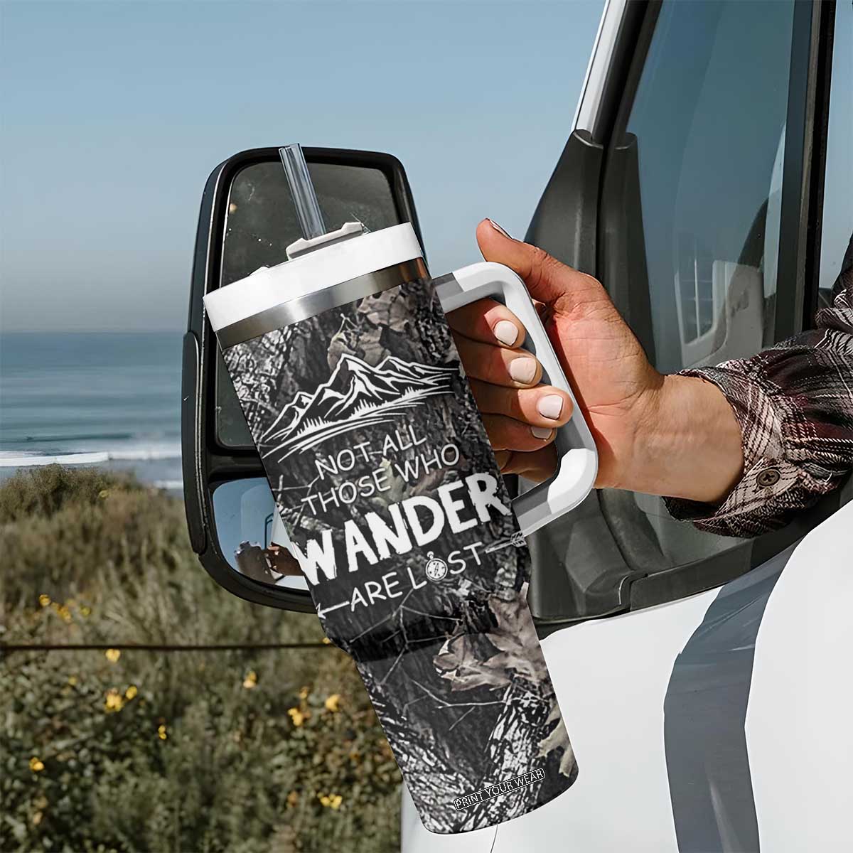 Bigfoot Camping Tumbler With Handle Not All Who Wander Are Lost Sasquatch TB10 Print Your Wear