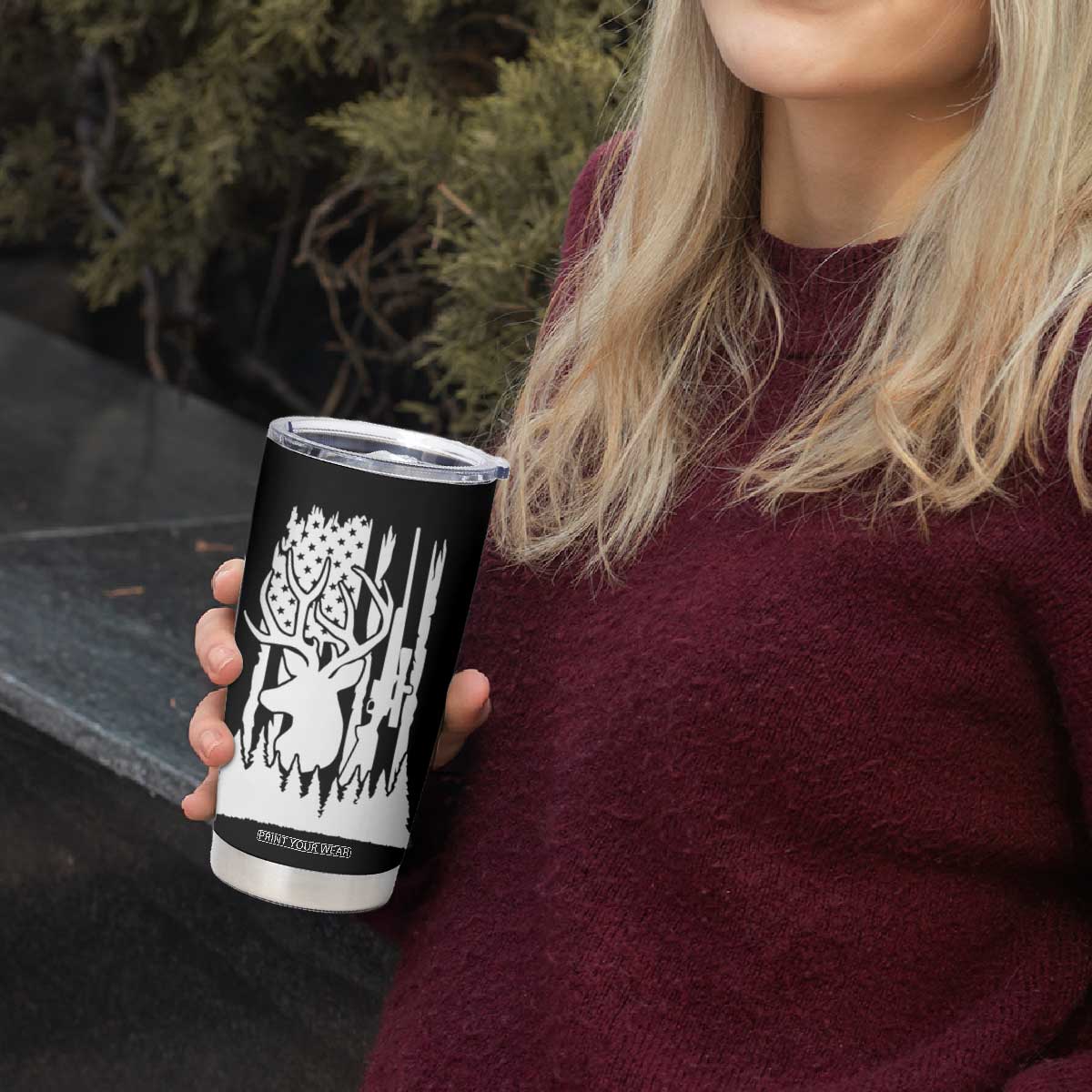 Deer Hunting Dad Tumbler Cup Best Buckin' Papa Ever American Flag TB10 Print Your Wear