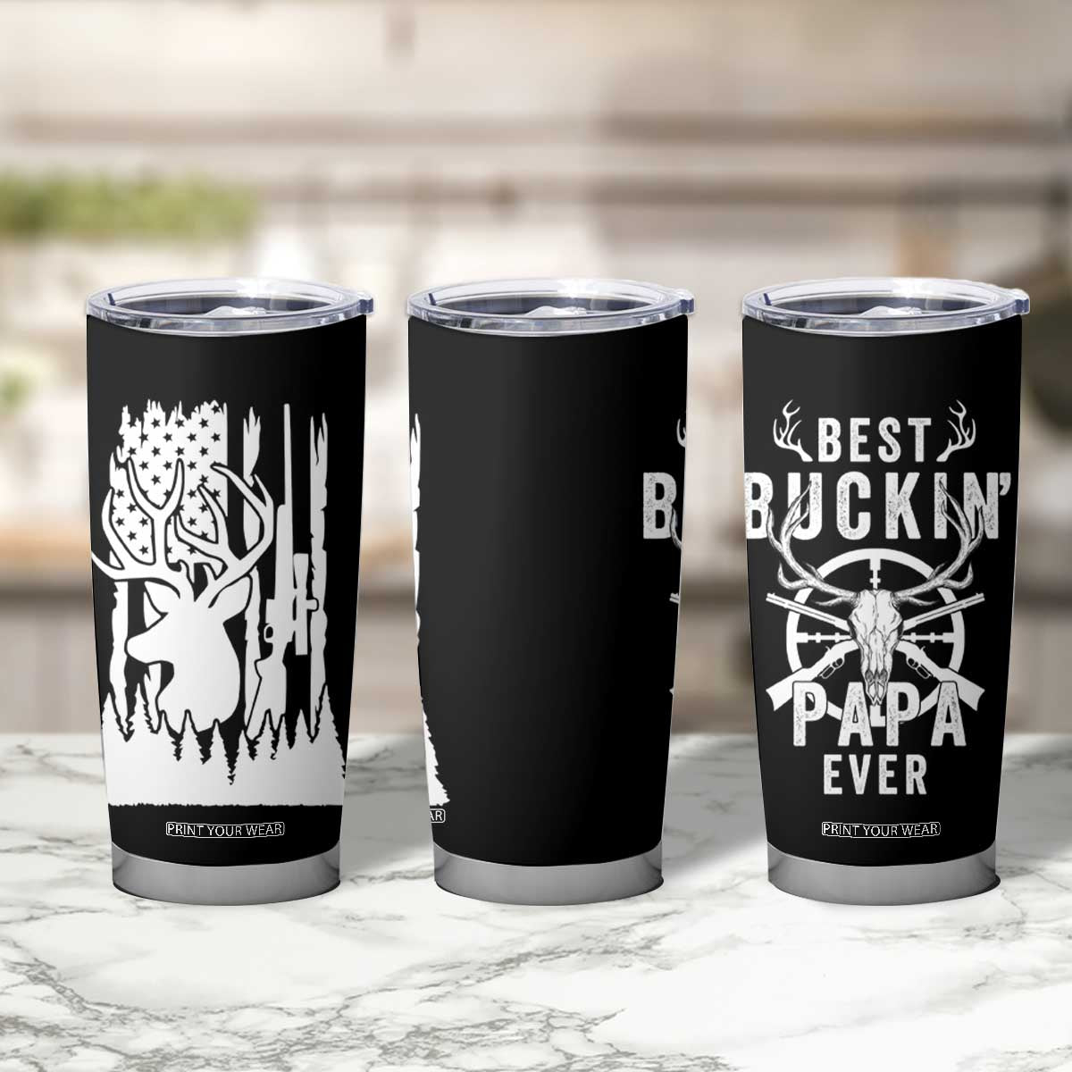 Deer Hunting Dad Tumbler Cup Best Buckin' Papa Ever American Flag TB10 Print Your Wear