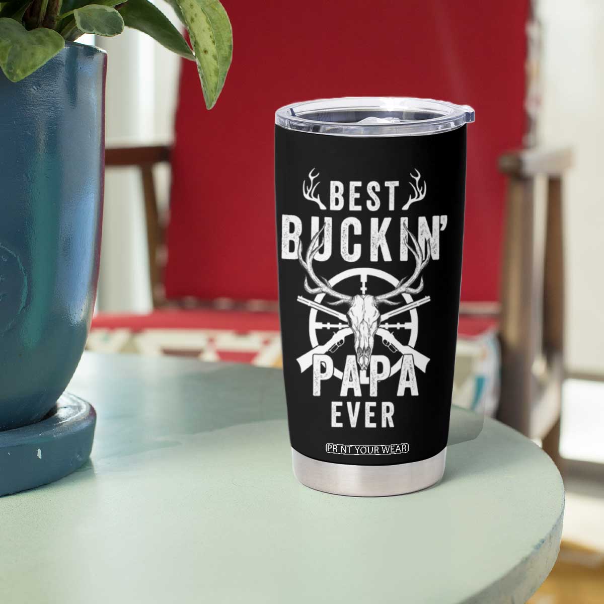 Deer Hunting Dad Tumbler Cup Best Buckin' Papa Ever American Flag TB10 Print Your Wear