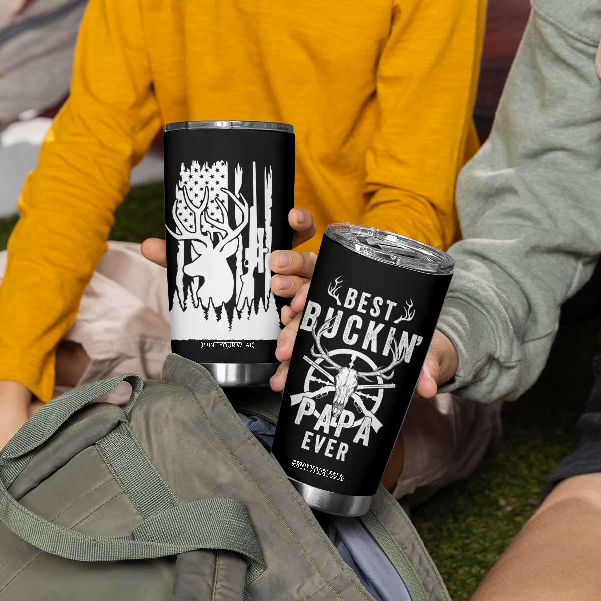 Deer Hunting Dad Tumbler Cup Best Buckin' Papa Ever American Flag TB10 Print Your Wear