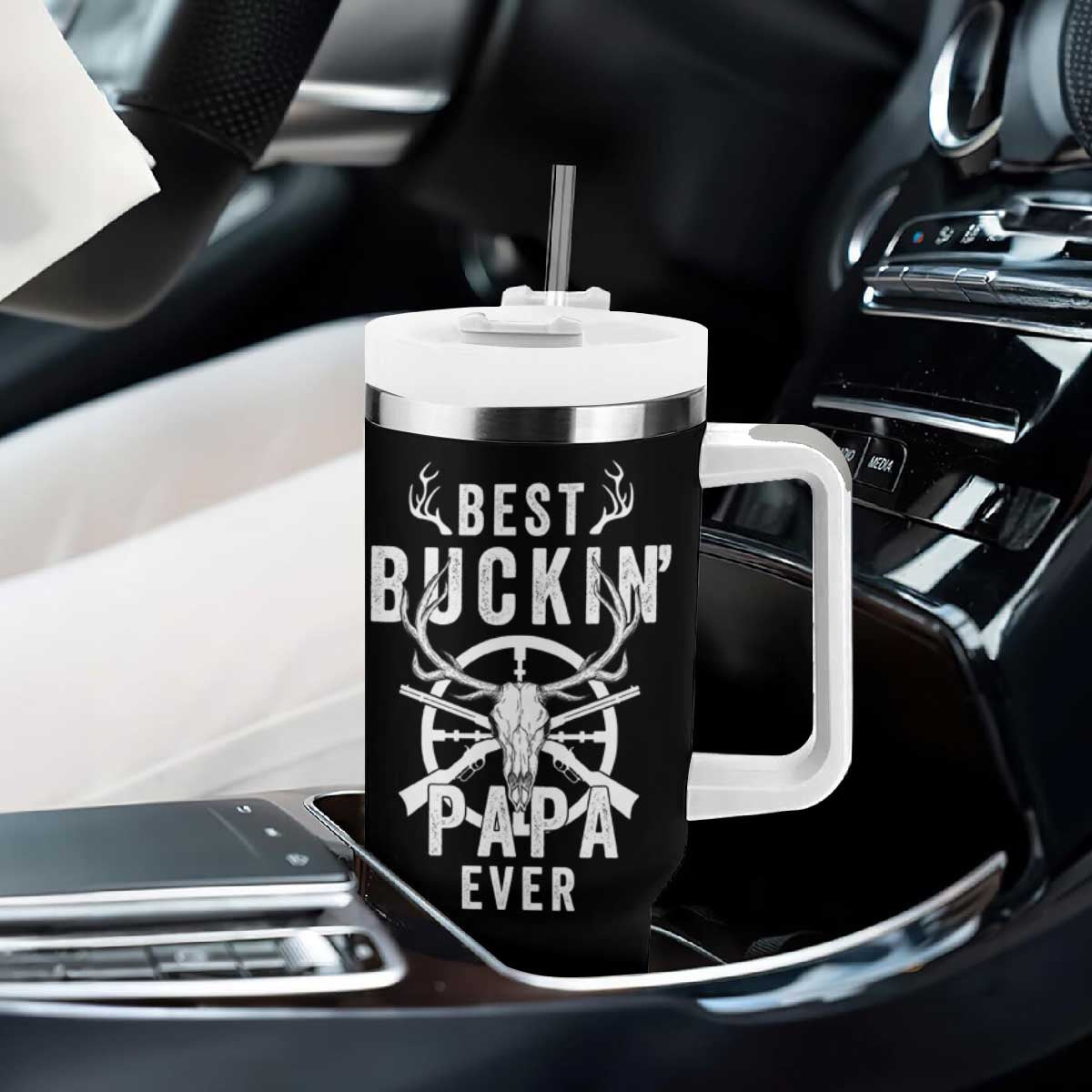 Deer Hunting Dad Tumbler With Handle Best Buckin' Papa Ever American Flag TB10 Print Your Wear
