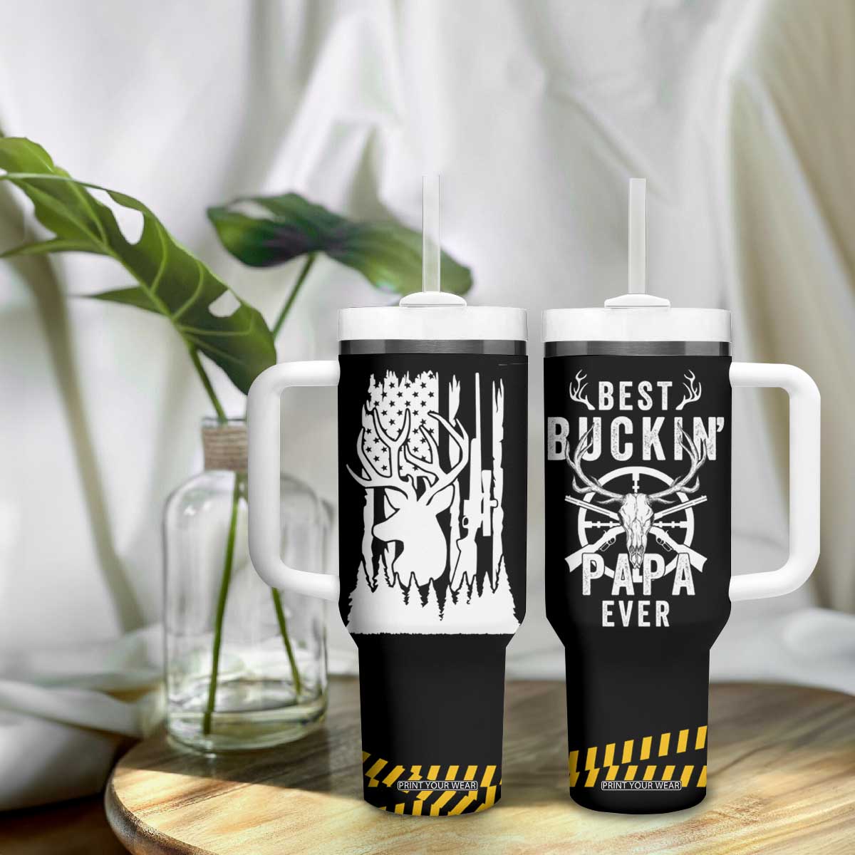 Deer Hunting Dad Tumbler With Handle Best Buckin' Papa Ever American Flag TB10 Print Your Wear