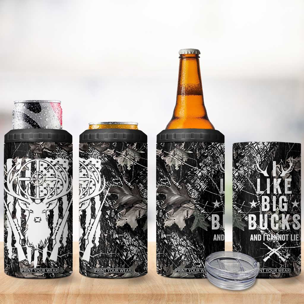 Funny Hunting 4 in 1 Can Cooler Tumbler Camo Deer American Flag I Like Big Bucks I Cannot Lie TB10 Print Your Wear