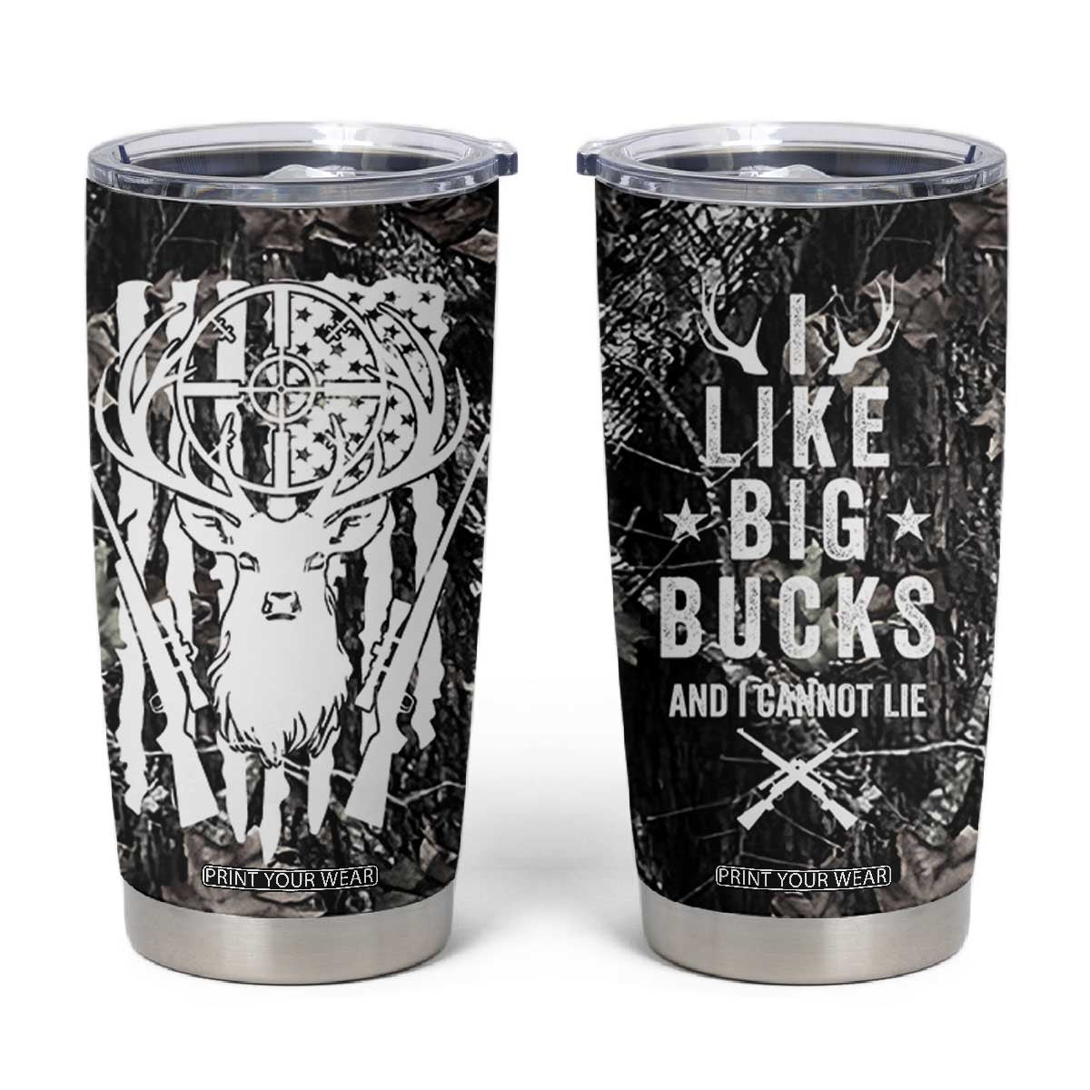 Funny Hunting Tumbler Cup Camo Deer American Flag I Like Big Bucks I Cannot Lie TB10 Camo Print Your Wear