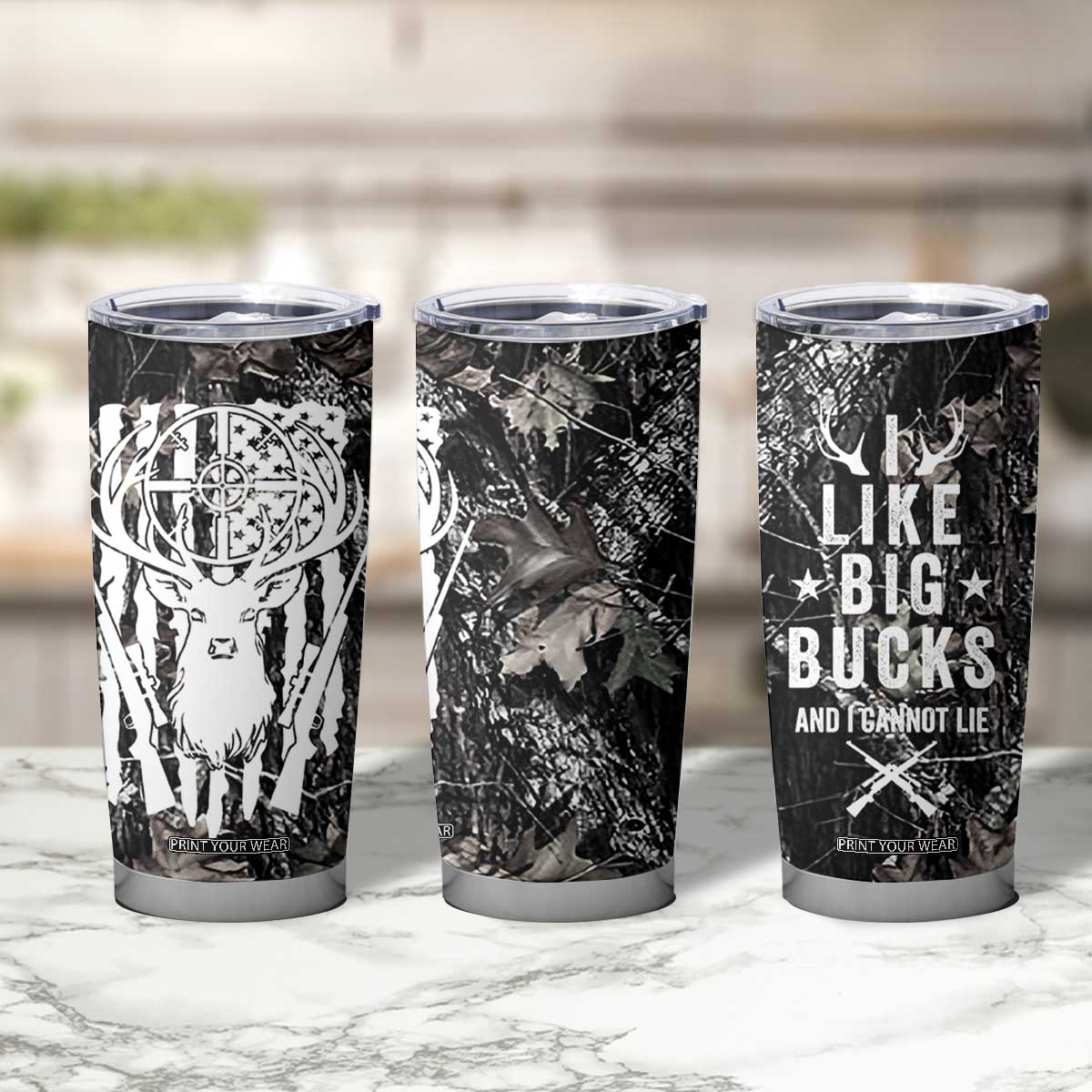 Funny Hunting Tumbler Cup Camo Deer American Flag I Like Big Bucks I Cannot Lie TB10 Print Your Wear