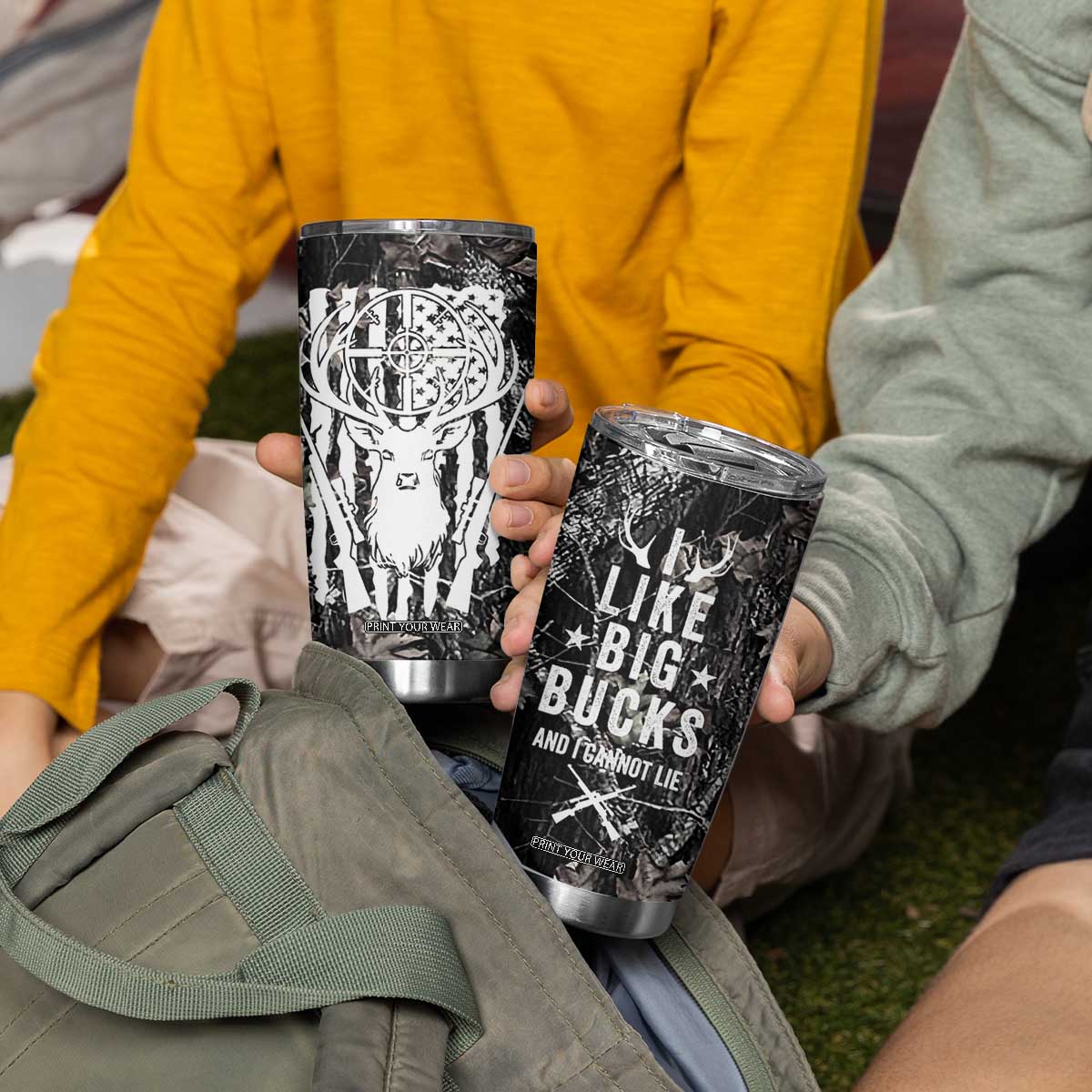 Funny Hunting Tumbler Cup Camo Deer American Flag I Like Big Bucks I Cannot Lie TB10 Print Your Wear