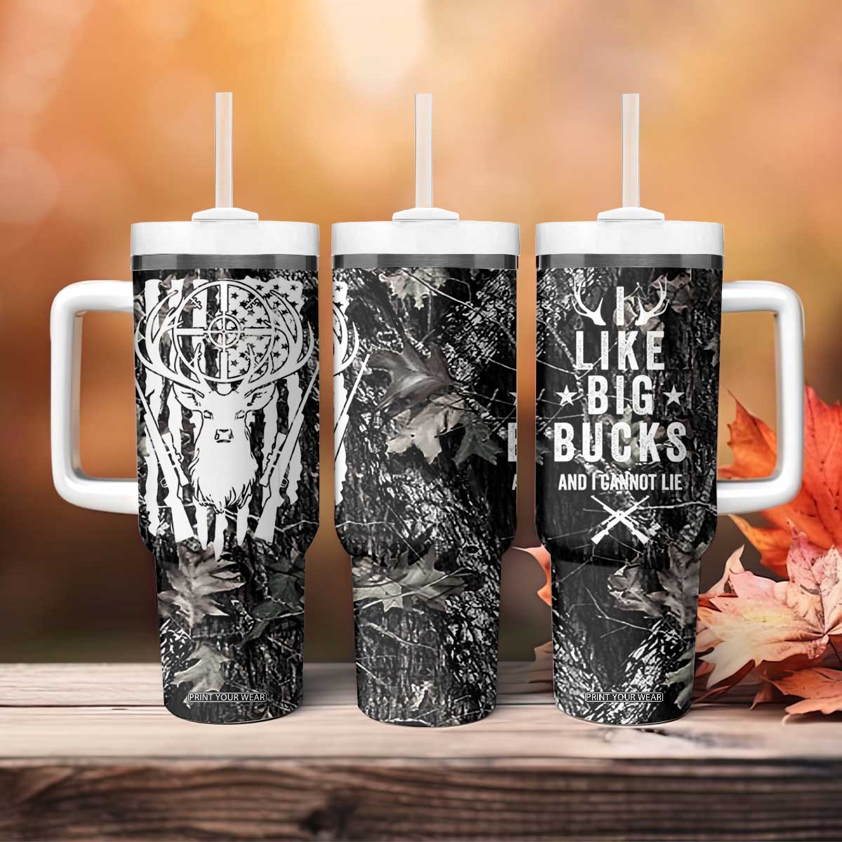 Funny Hunting Tumbler With Handle Camo Deer American Flag I Like Big Bucks I Cannot Lie TB10 Print Your Wear