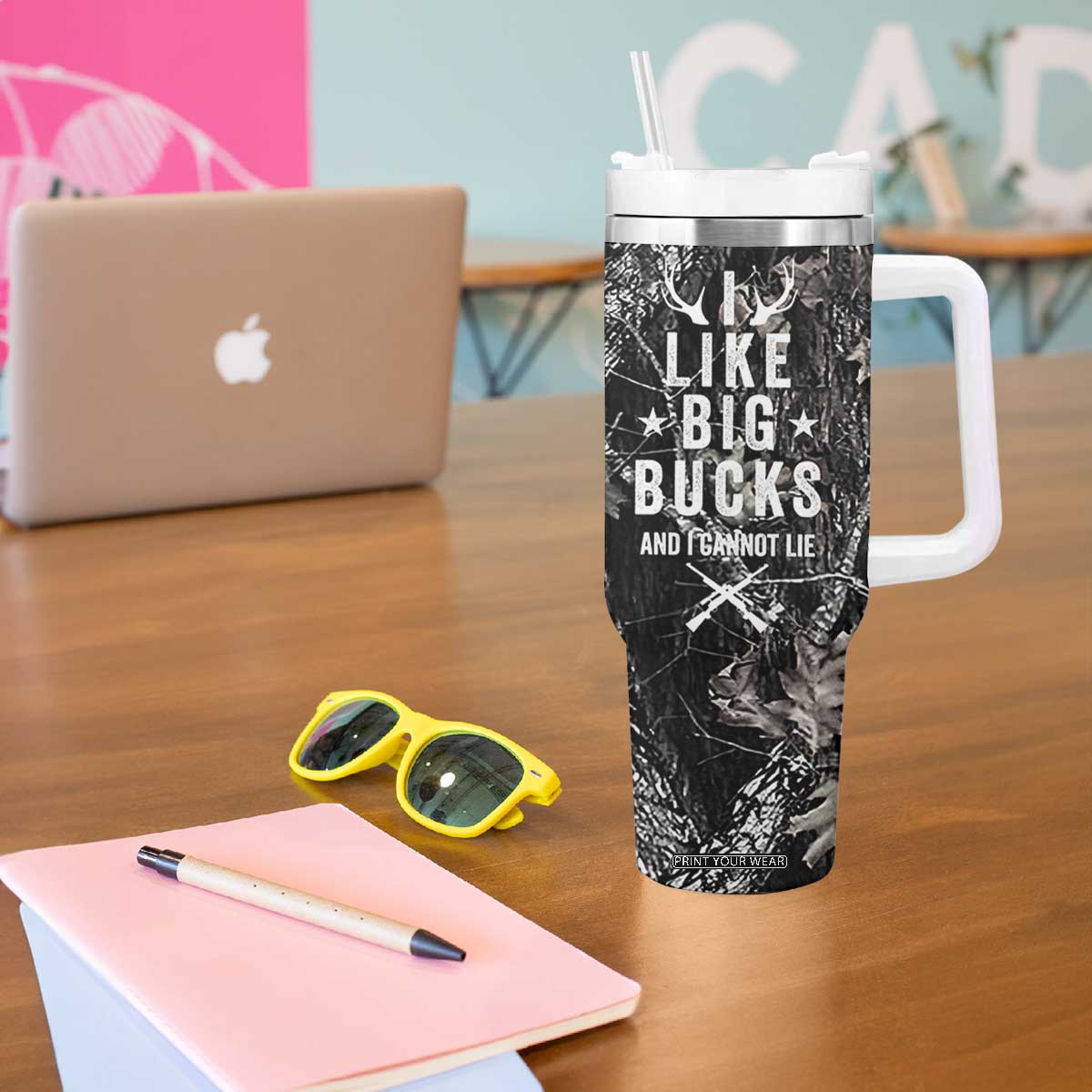 Funny Hunting Tumbler With Handle Camo Deer American Flag I Like Big Bucks I Cannot Lie TB10 Print Your Wear