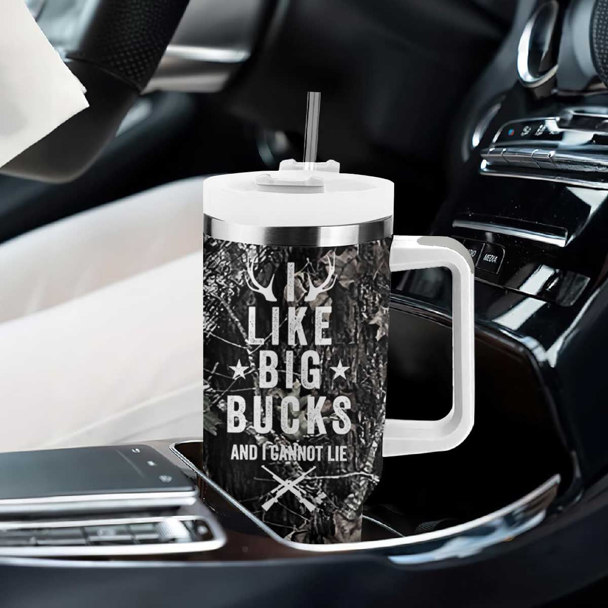 Funny Hunting Tumbler With Handle Camo Deer American Flag I Like Big Bucks I Cannot Lie TB10 Print Your Wear