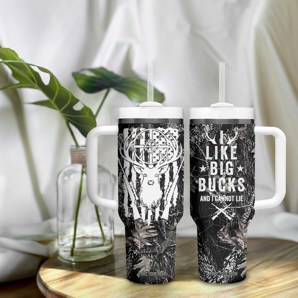 Funny Hunting Tumbler With Handle Camo Deer American Flag I Like Big Bucks I Cannot Lie TB10 Print Your Wear