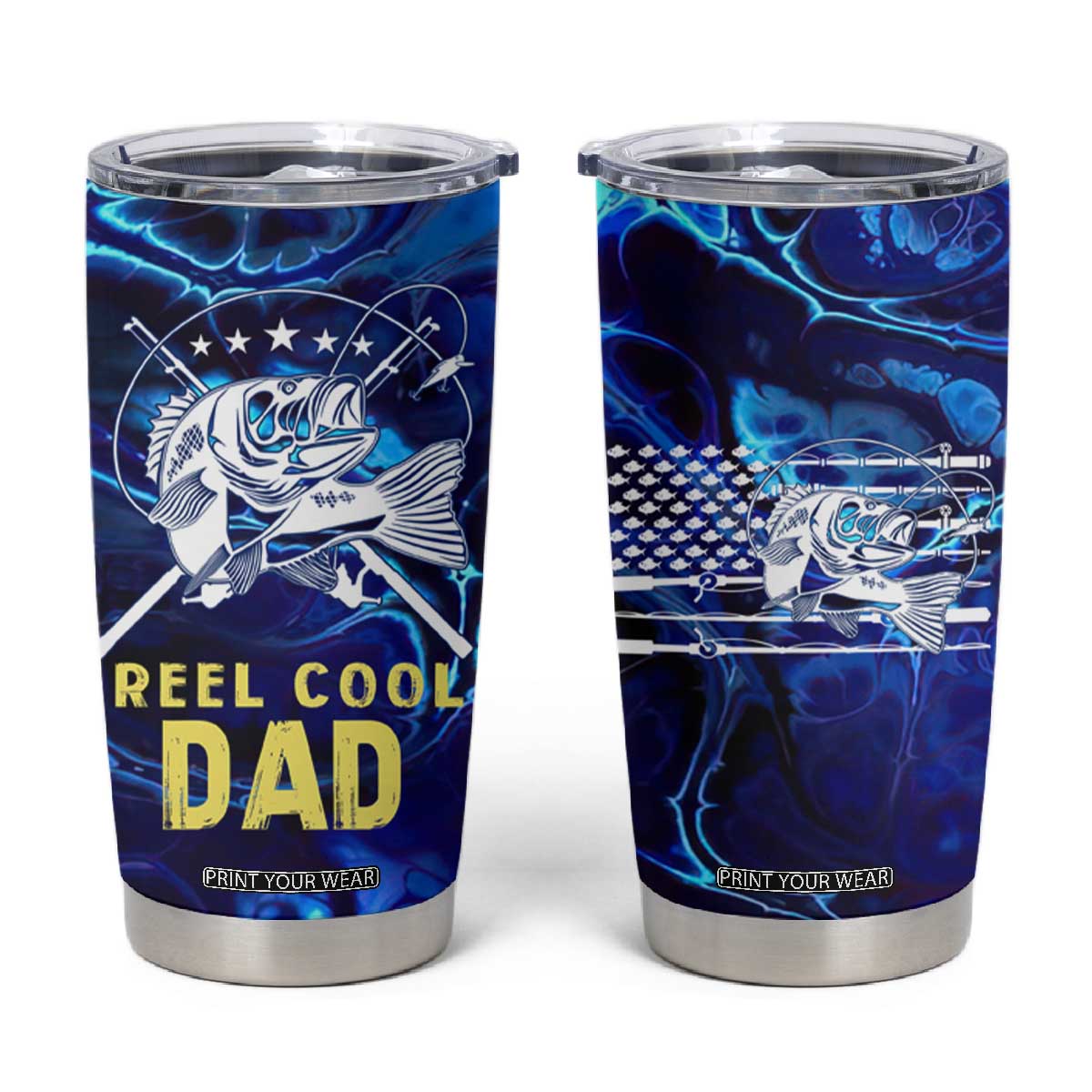 Funny Fishing Gift Tumbler Cup Reel Cool Dad Gifts American Flag TB10 Navy Print Your Wear