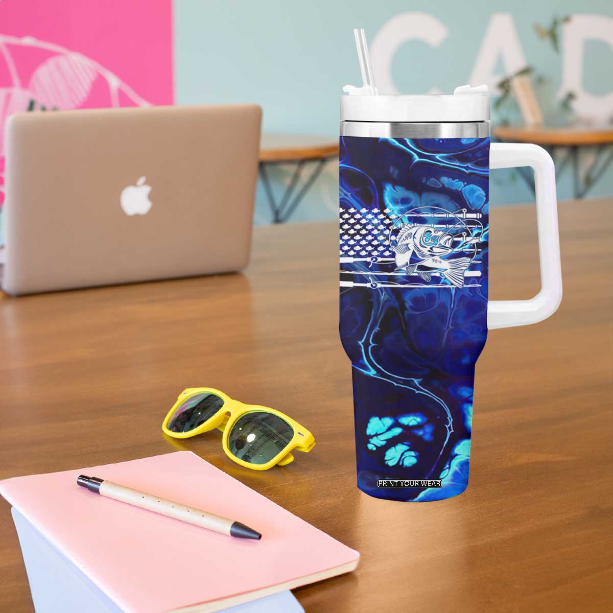 Funny Fishing Gift Tumbler With Handle Reel Cool Dad Gifts American Flag TB10 Print Your Wear