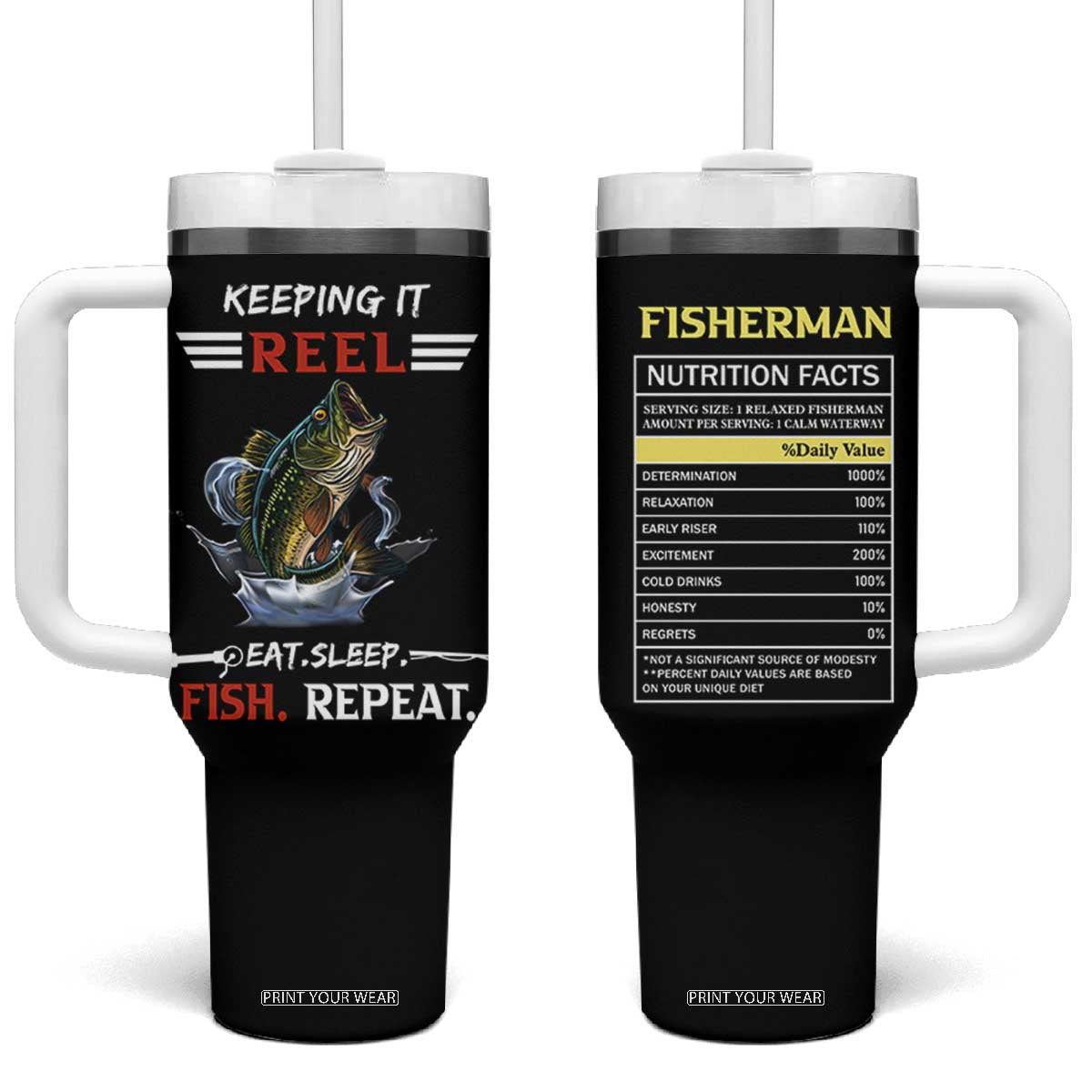 Funny Fishing Tumbler With Handle Keeping It Reel Fisherman Fathers Day Gifts TB10 One Size: 40 oz Black Print Your Wear