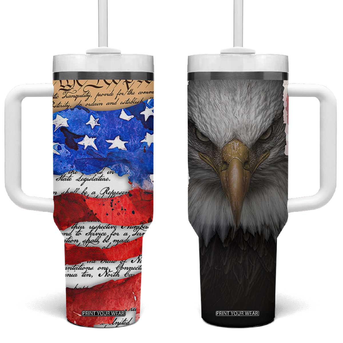 Patriotic Eagle American Flag Tumbler With Handle 250 Years 1776 2026 4th Of July Independence Day TB10 One Size: 40 oz Multicolor Print Your Wear