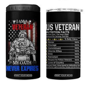 US Veteran 4 in 1 Can Cooler Tumbler I am A Veteran My Oath Never Expires Distressed US Flag TB10 One Size: 16 oz Black Print Your Wear