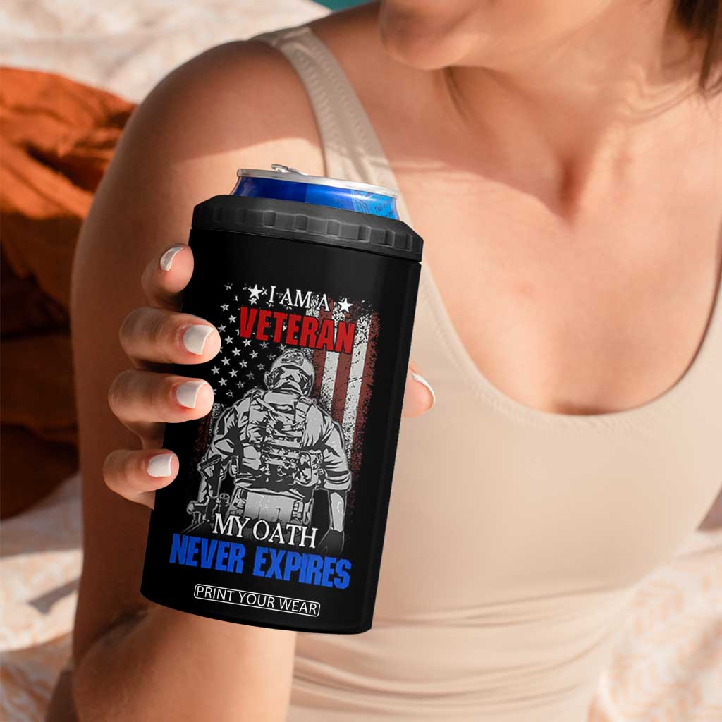 US Veteran 4 in 1 Can Cooler Tumbler I am A Veteran My Oath Never Expires Distressed US Flag TB10 Print Your Wear