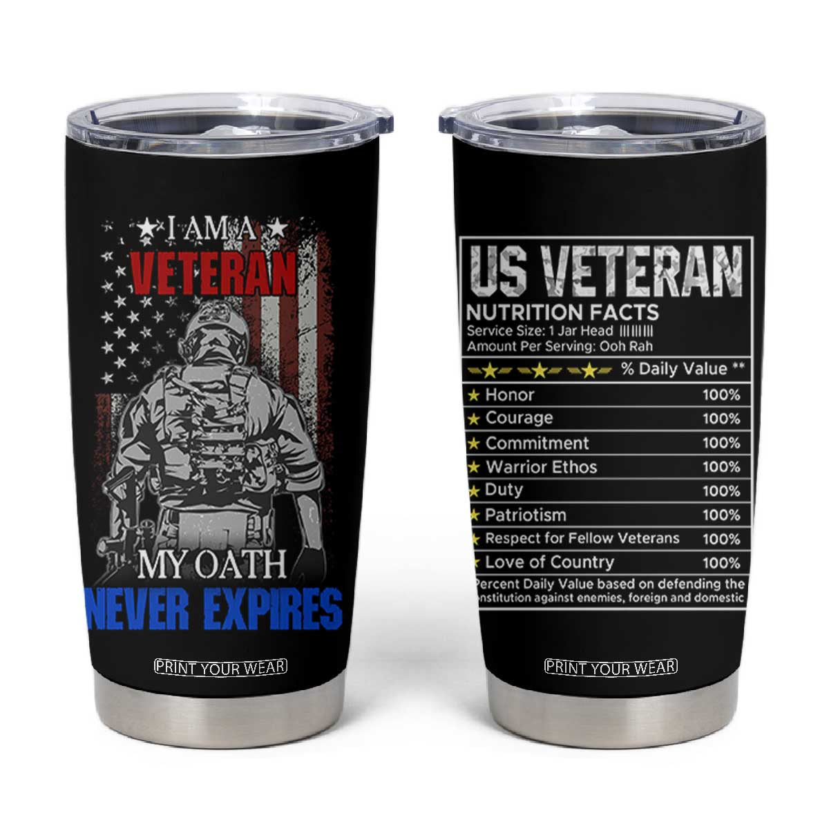 US Veteran Tumbler Cup I am A Veteran My Oath Never Expires Distressed US Flag TB10 Black Print Your Wear