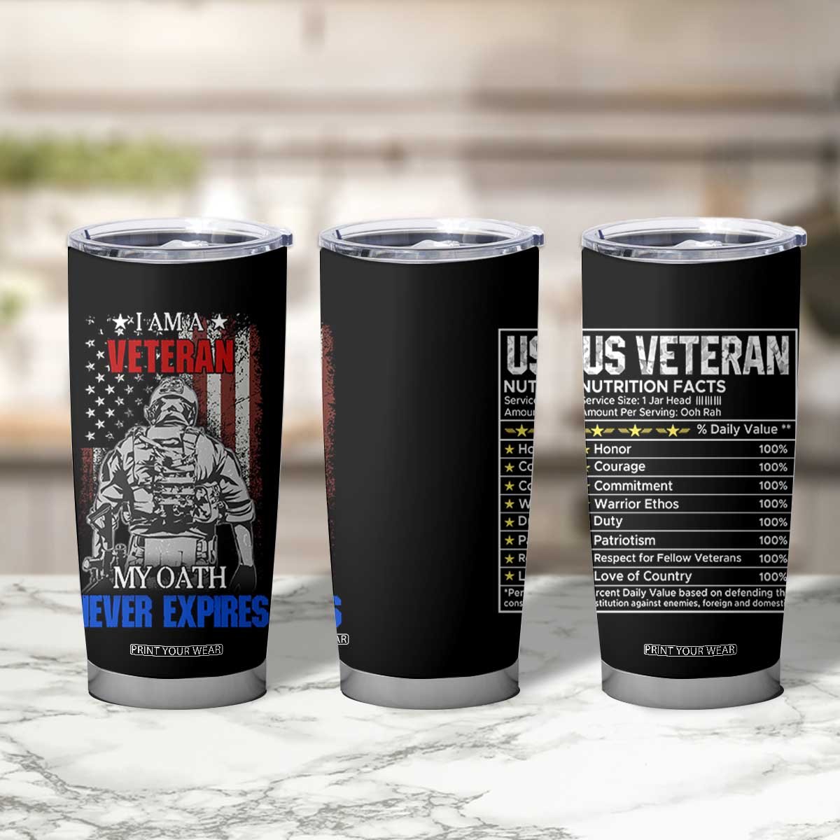 US Veteran Tumbler Cup I am A Veteran My Oath Never Expires Distressed US Flag TB10 Print Your Wear