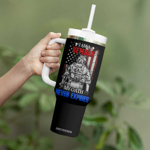 US Veteran Tumbler With Handle I am A Veteran My Oath Never Expires Distressed US Flag TB10 Print Your Wear