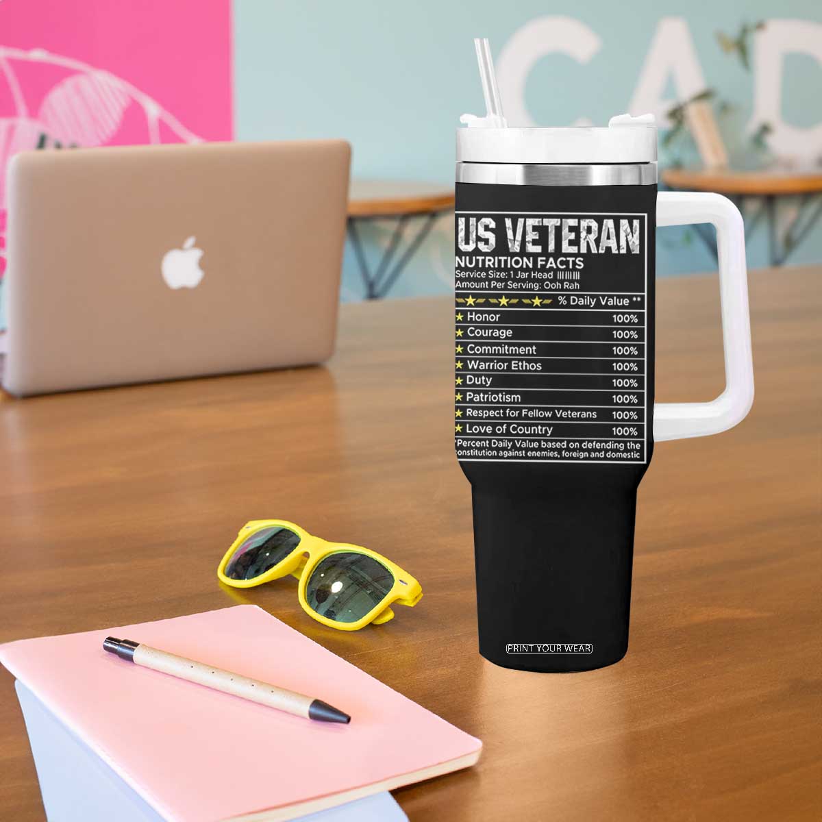US Veteran Tumbler With Handle I am A Veteran My Oath Never Expires Distressed US Flag TB10 Print Your Wear