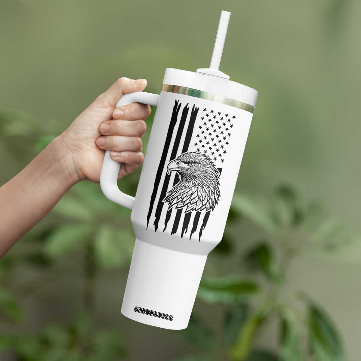 American Flag Patriotic Tumbler With Handle Land Of The Free Because Of The Brave Bald EagleUSA Flag TB10 Print Your Wear