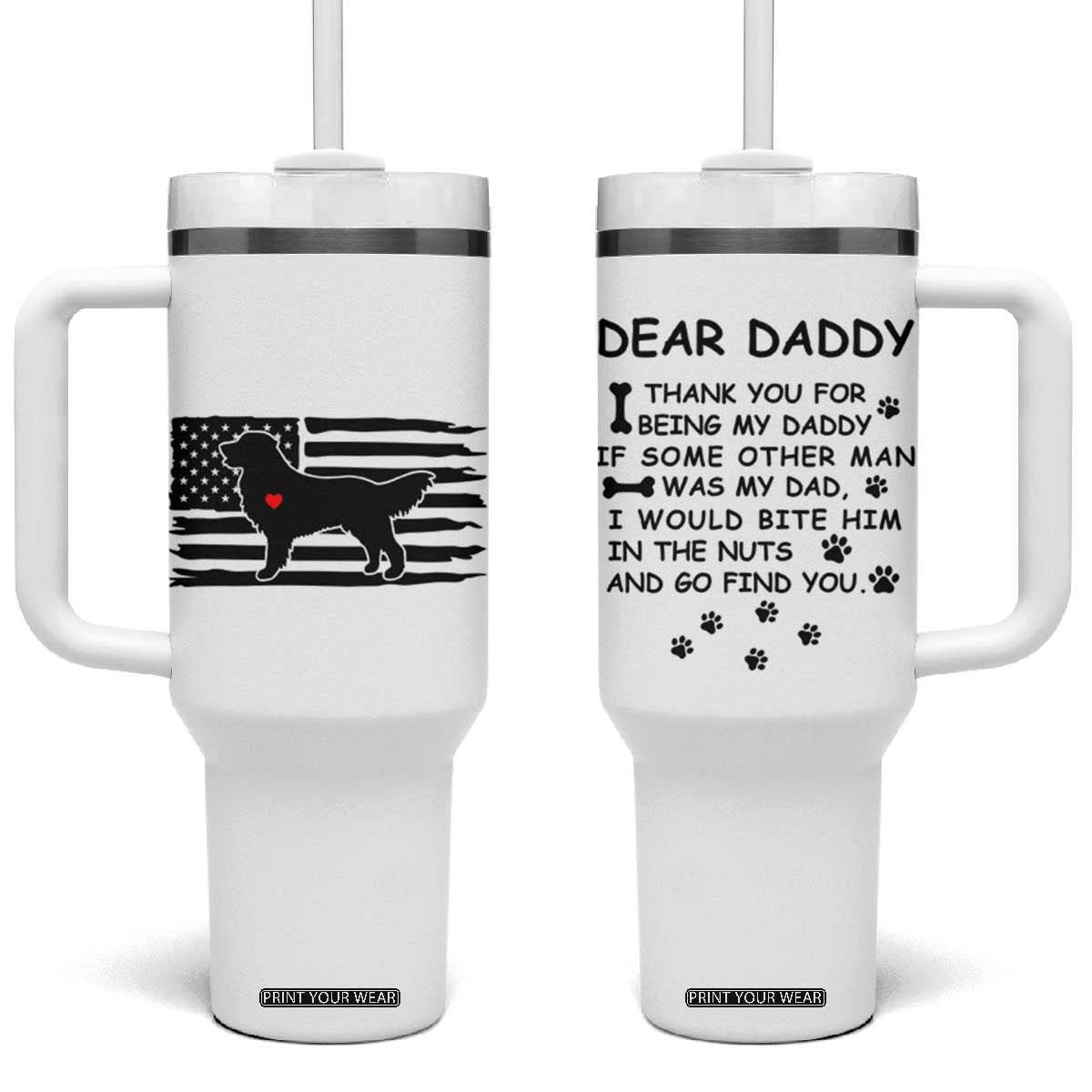 Dog Dad Tumbler With Handle Birthday Christmas Golden Retriever Owner Gifts American Flag TB10 One Size: 40 oz White Print Your Wear