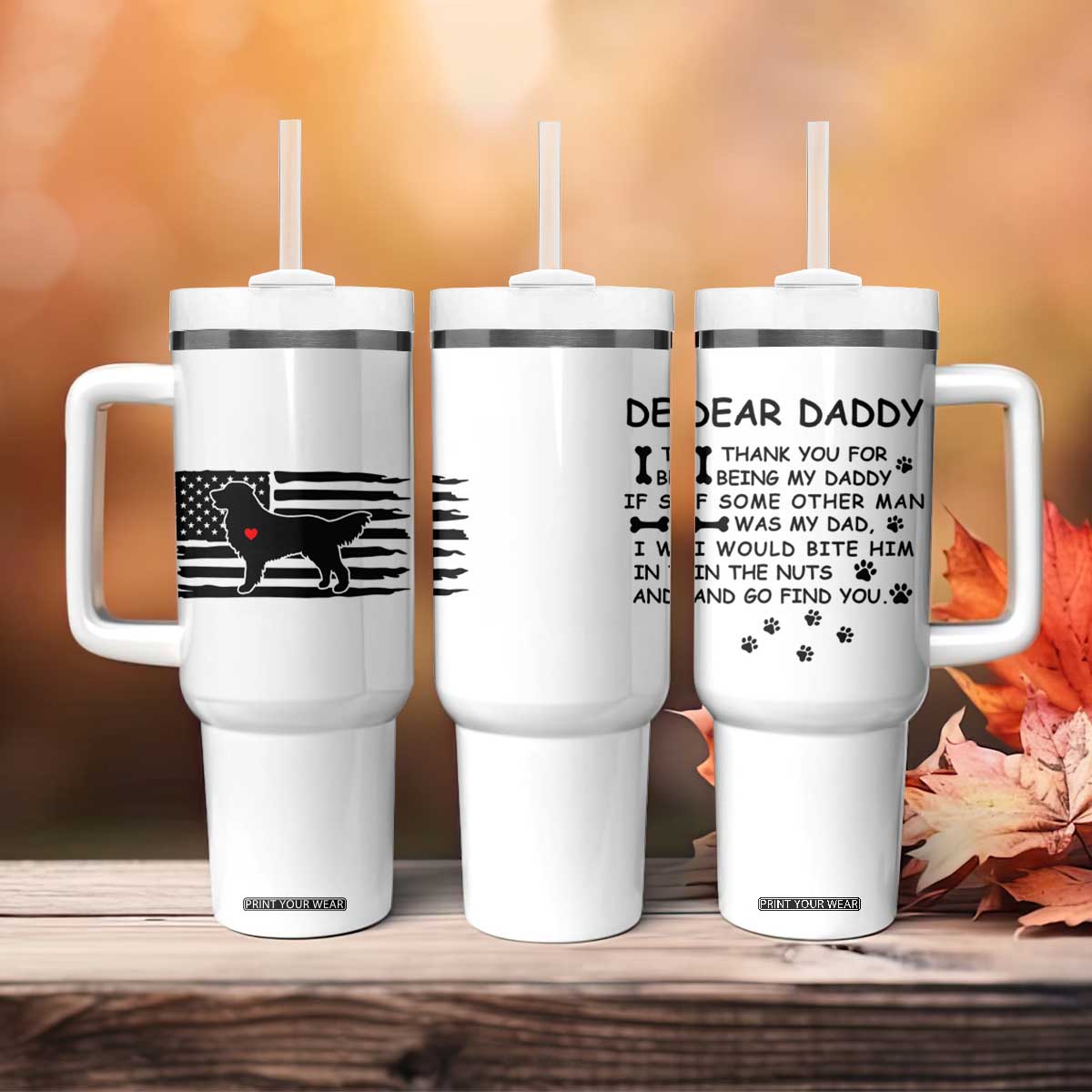 Dog Dad Tumbler With Handle Birthday Christmas Golden Retriever Owner Gifts American Flag TB10 Print Your Wear