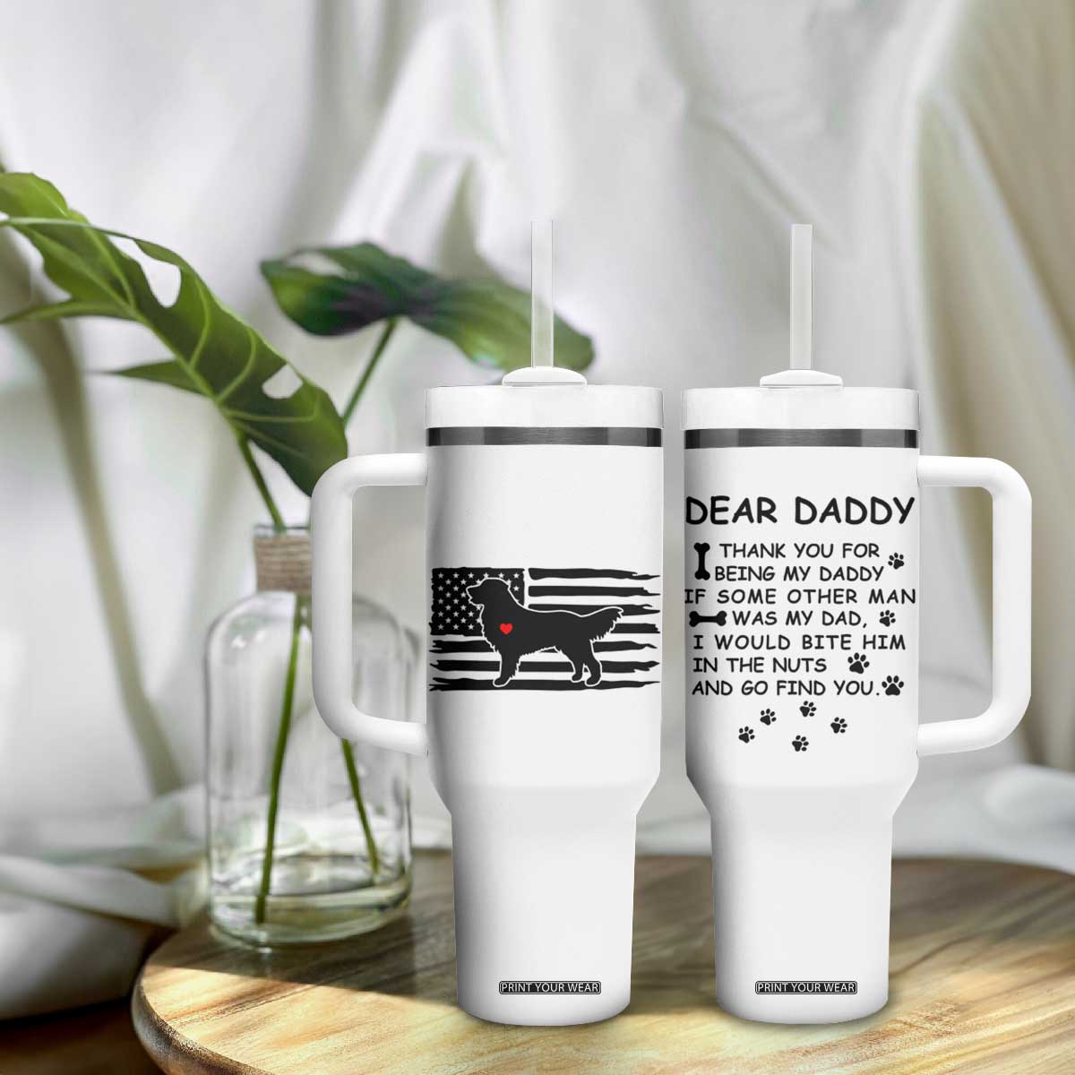 Dog Dad Tumbler With Handle Birthday Christmas Golden Retriever Owner Gifts American Flag TB10 Print Your Wear