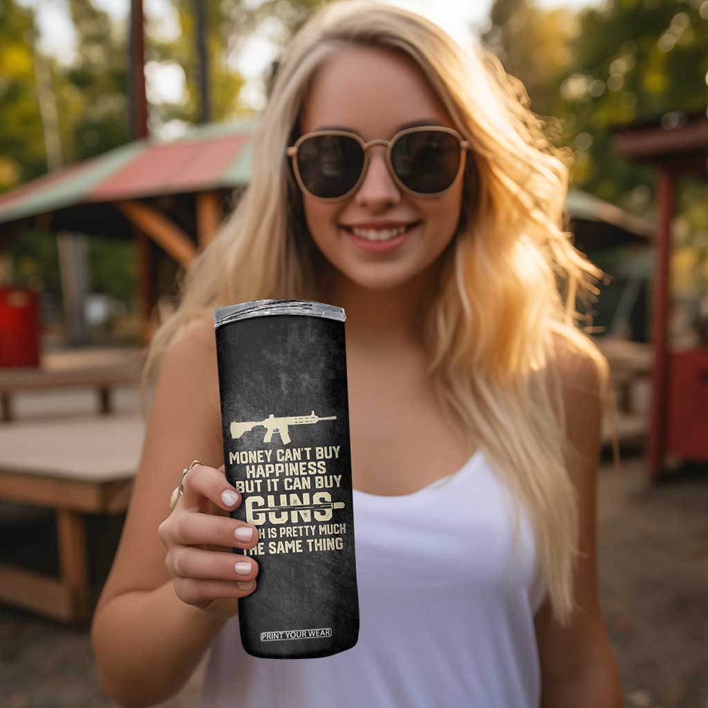 Gun Lovers Skinny Tumbler Money Cant Buy Happiness But It Can Buy Guns Retro USA Flag TB10 Print Your Wear