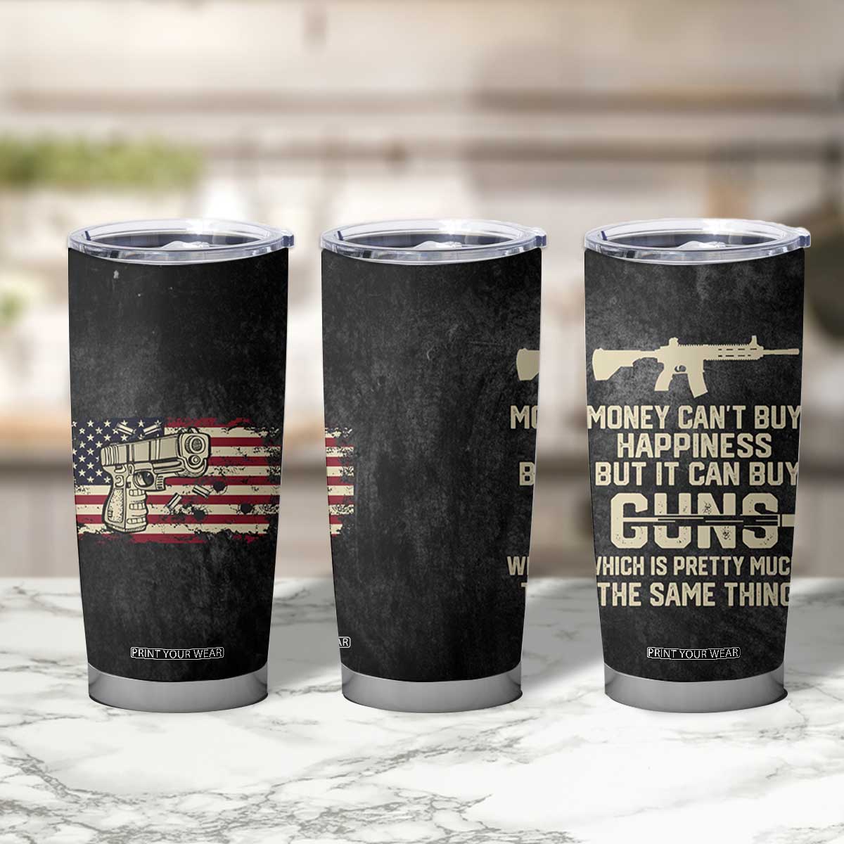 Gun Lovers Tumbler Cup Money Cant Buy Happiness But It Can Buy Guns Retro USA Flag TB10 Print Your Wear