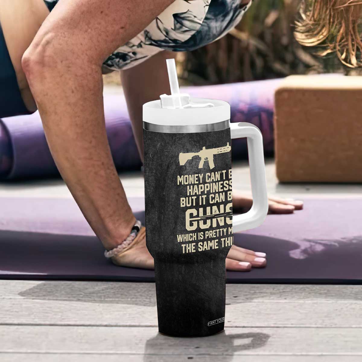 Gun Lovers Tumbler With Handle Money Cant Buy Happiness But It Can Buy Guns Retro USA Flag TB10 Print Your Wear