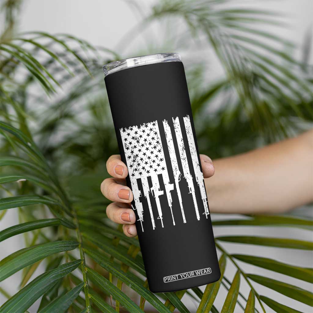 Gun Lovers Skinny Tumbler Enjoy Long Romantic Walks To The Gun Shop USA Flag TB10 Print Your Wear