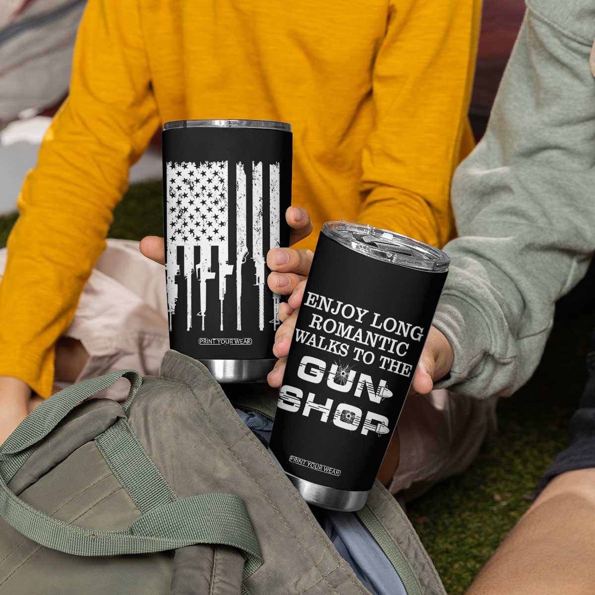 Gun Lovers Tumbler Cup Enjoy Long Romantic Walks To The Gun Shop USA Flag TB10 Print Your Wear