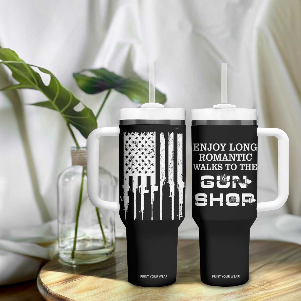 Gun Lovers Tumbler With Handle Enjoy Long Romantic Walks To The Gun Shop USA Flag TB10 Print Your Wear