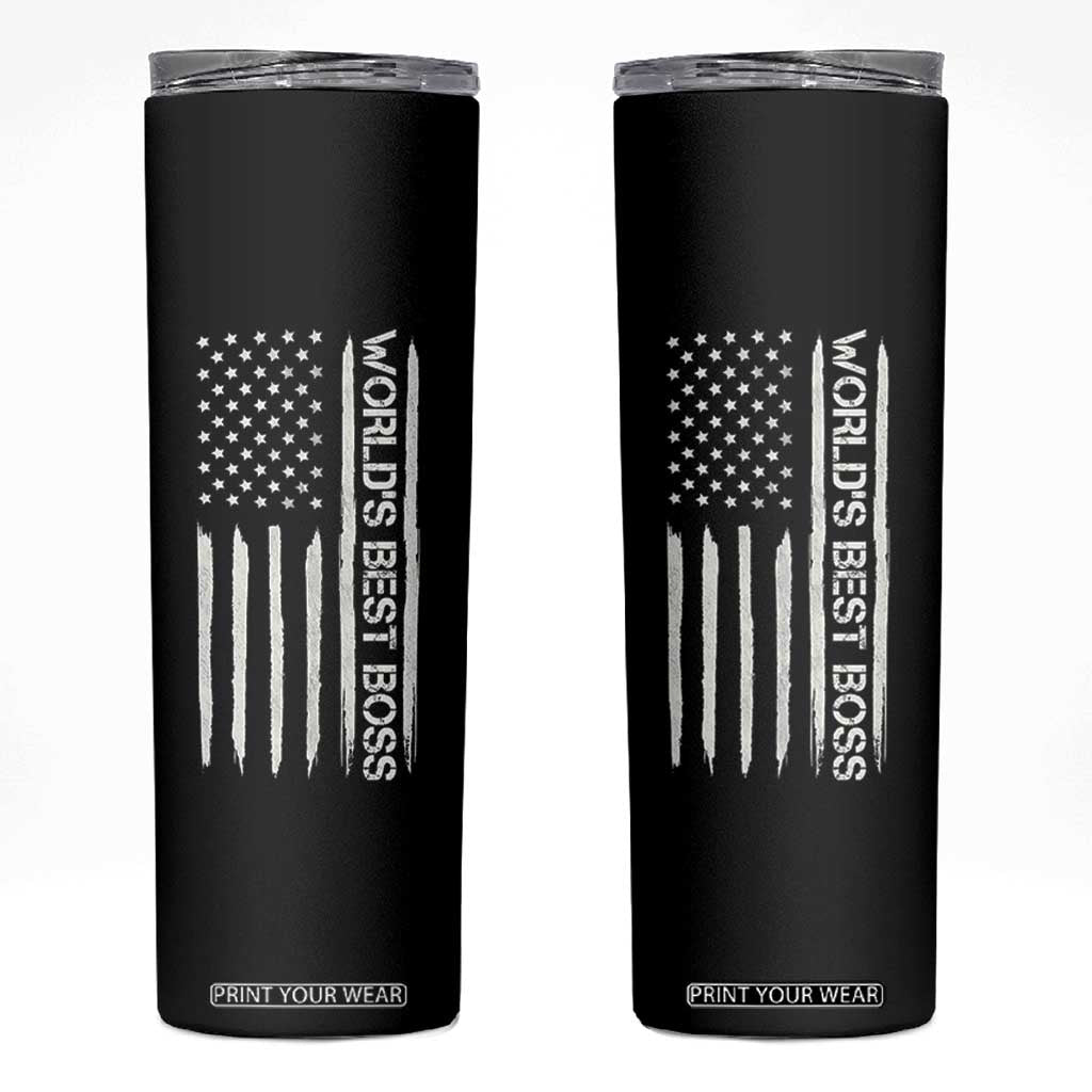 World's Best Boss Skinny Tumbler Gifts for Office Male Female Bosses Coworkers American Flag TB10 Black Print Your Wear