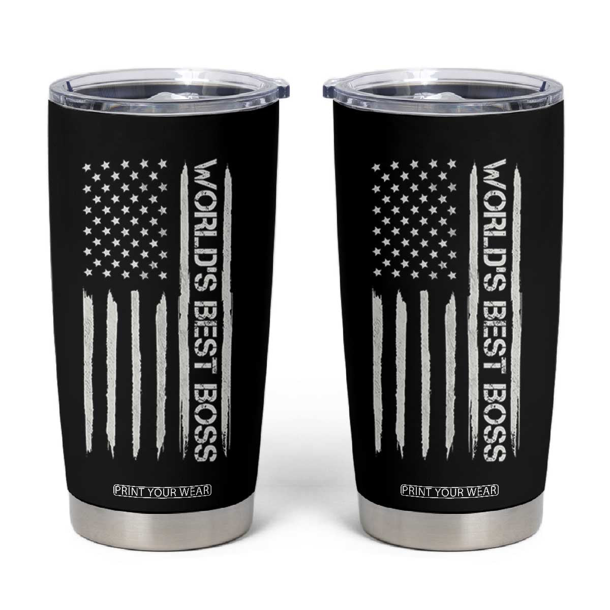 World's Best Boss Tumbler Cup Gifts for Office Male Female Bosses Coworkers American Flag TB10 Black Print Your Wear