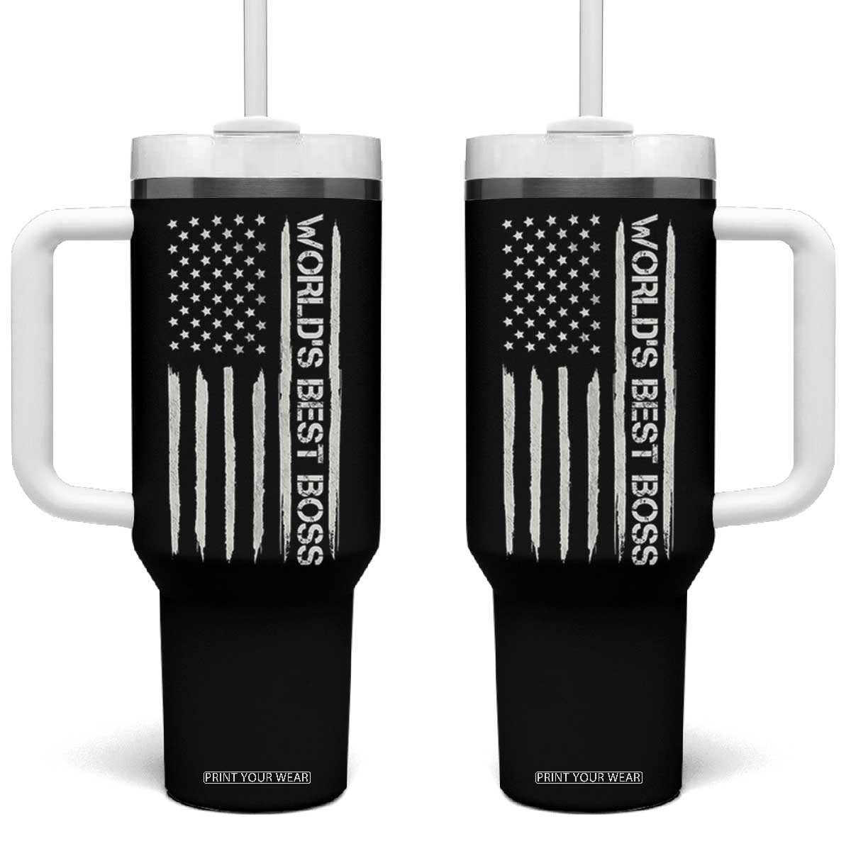 World's Best Boss Tumbler With Handle Gifts for Office Male Female Bosses Coworkers American Flag TB10 One Size: 40 oz Black Print Your Wear