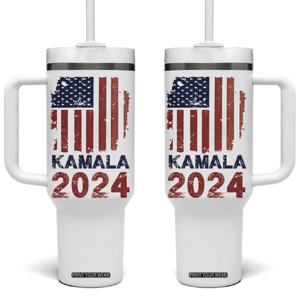 Kamala 2024 Tumbler With Handle Madam President Fans Of Harris Gift Retro American USA Flag TB10 One Size: 40 oz White Print Your Wear