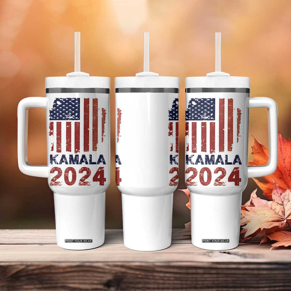 Kamala 2024 Tumbler With Handle Madam President Fans Of Harris Gift Retro American USA Flag TB10 Print Your Wear