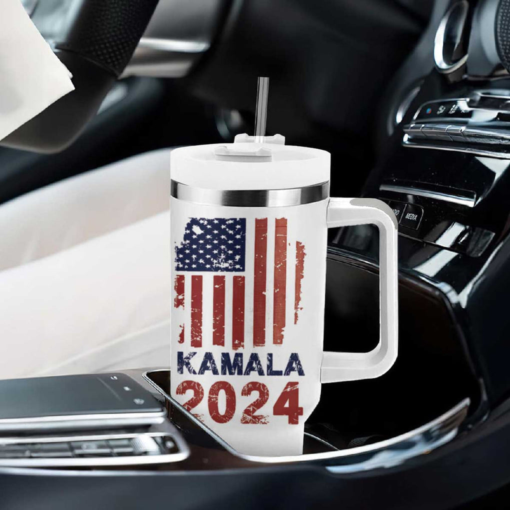 Kamala 2024 Tumbler With Handle Madam President Fans Of Harris Gift Retro American USA Flag TB10 Print Your Wear