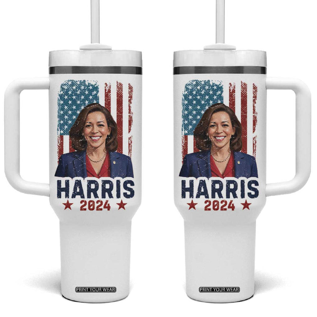 Kamala Madam President Tumbler With Handle Harris 2024 American Flag TB10 One Size: 40 oz White Print Your Wear