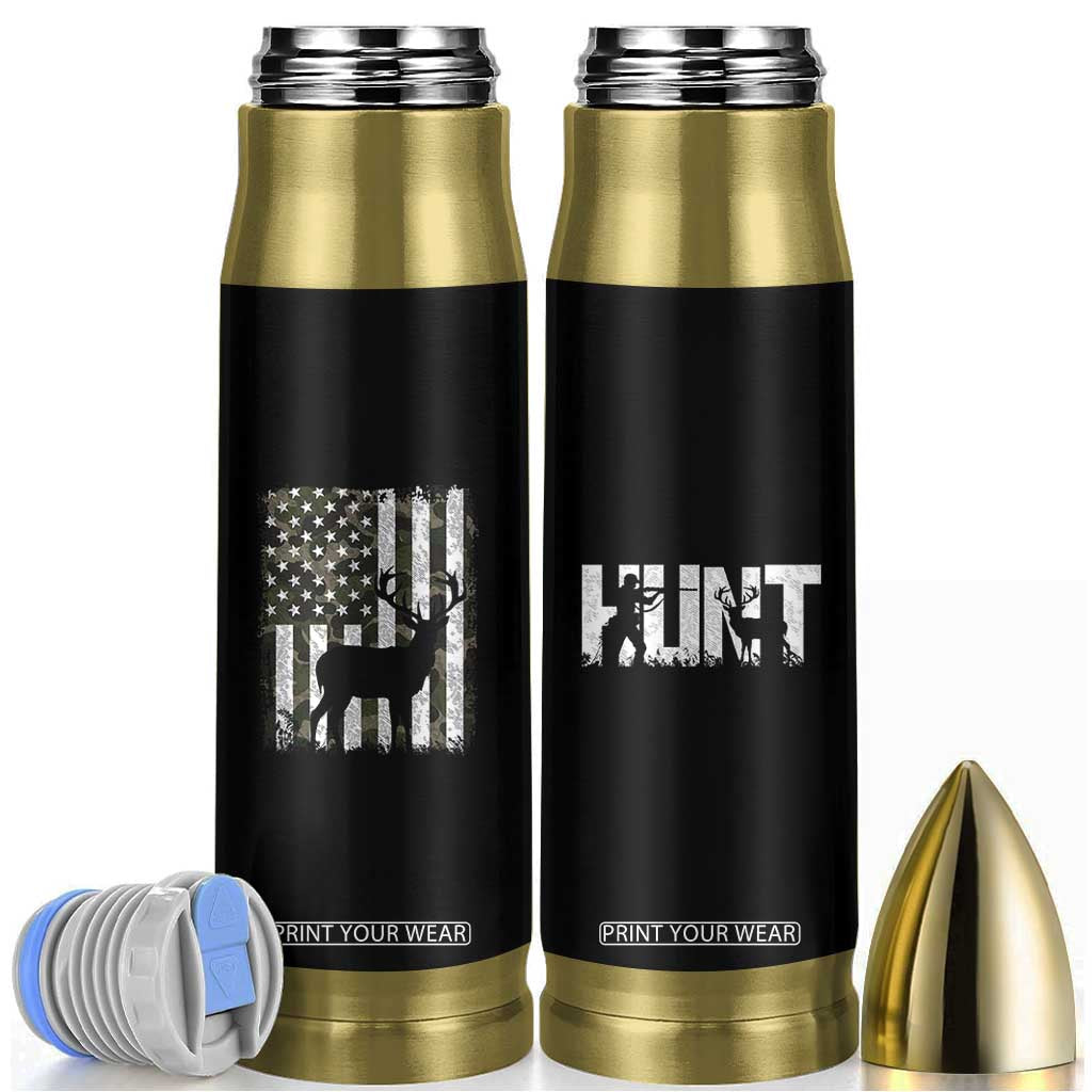 Deer American Flag Bullet Tumbler Whitetail Elk Buck Camo Hunting Hunter Dad TB10 Black Print Your Wear