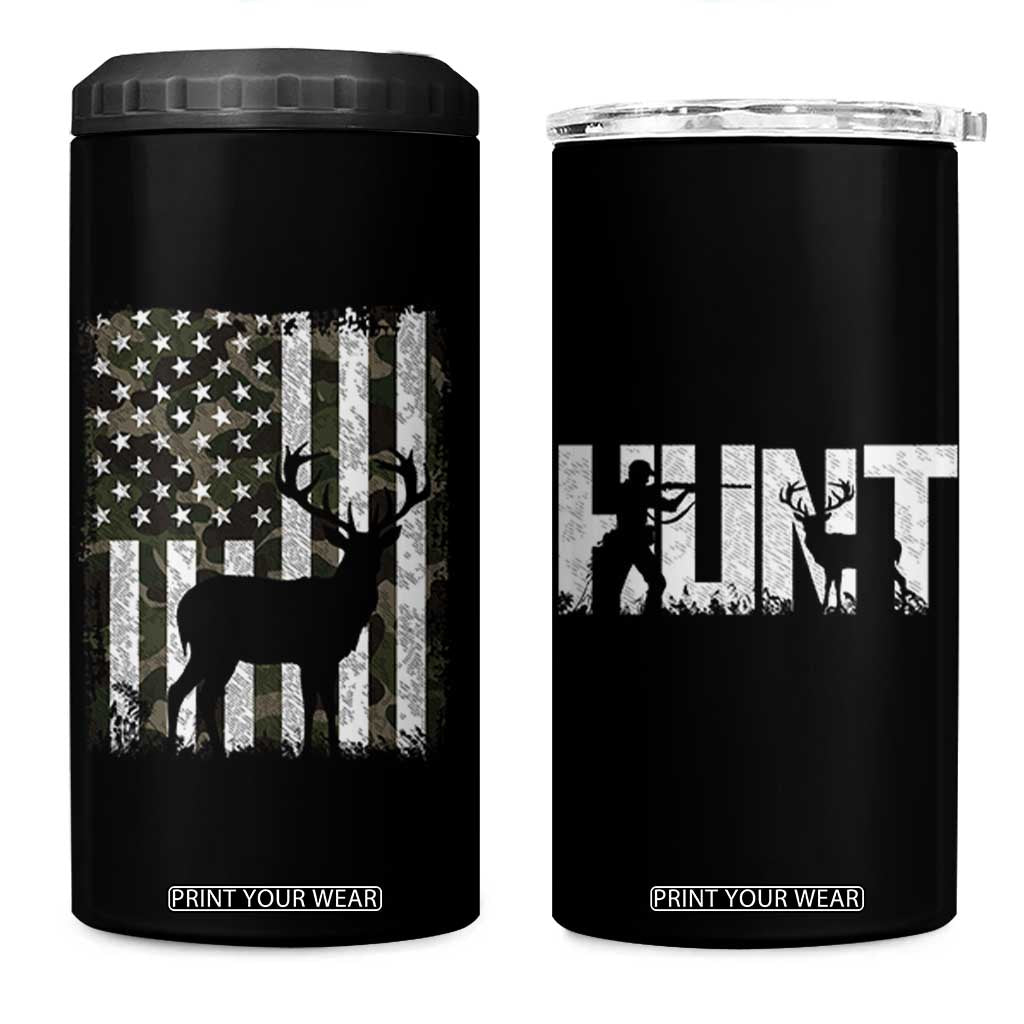 Deer American Flag 4 in 1 Can Cooler Tumbler Whitetail Elk Buck Camo Hunting Hunter Dad TB10 One Size: 16 oz Black Print Your Wear